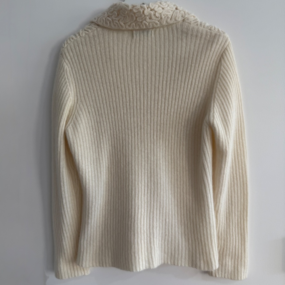 Vtg Crochet Fisherman Coldwater Creek Wool Knit Cardigan Sweater Cottagecore Med - Picture 8 of 12